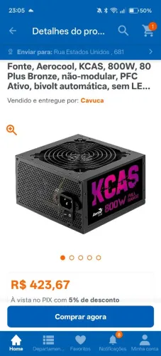 Fonte Gamer Aerocool ATX KCAS 800w 80 plus Bronze PFC ativo