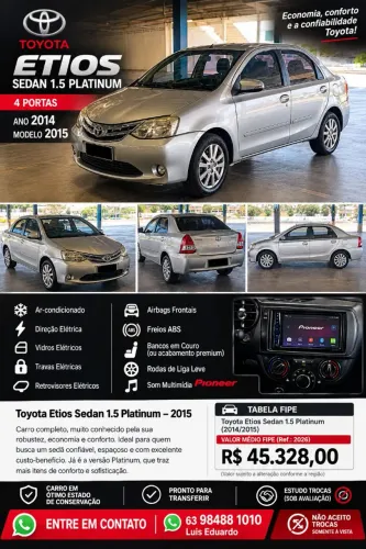 Toyota Etios Platinum Sed. 1.5 Flex 16V 4P Mec. 2015