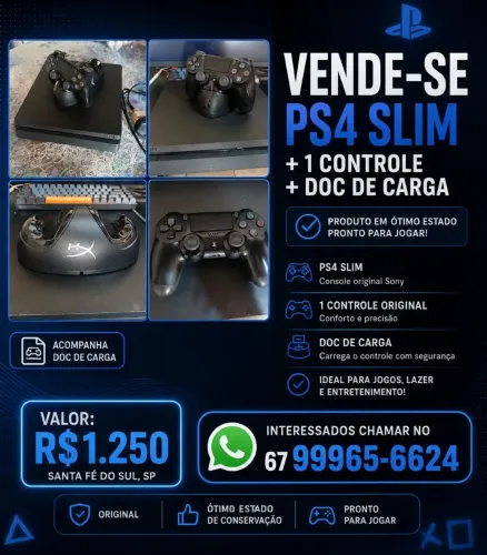 Vende-se ps4 slim +1 controle + doc de carga (DESAPEGO)