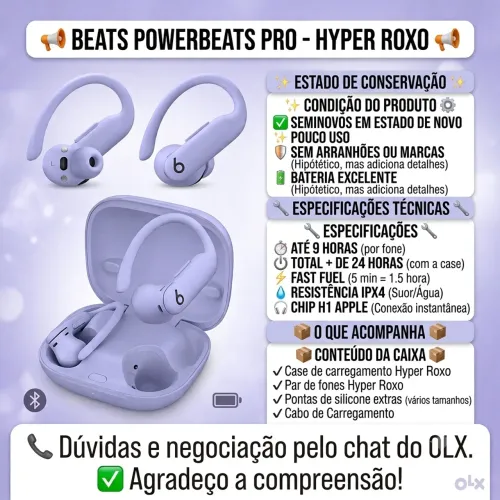 Fones Beats Powerbeats Pro 2 - Cor Hyper Purple - True Wireless - Com Case