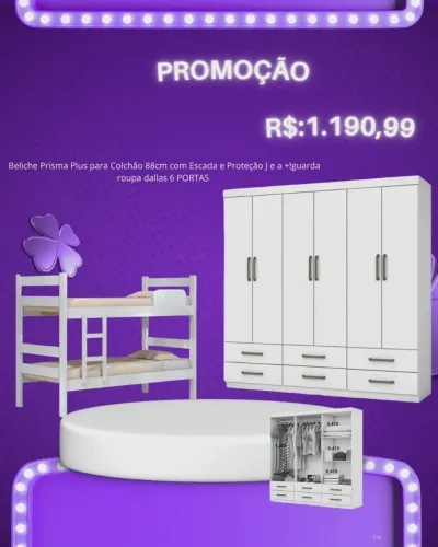 Beliche Prisma ( 2 cores ) + guarda roupas 6 portas ( 2 cores ) / pague na entrega