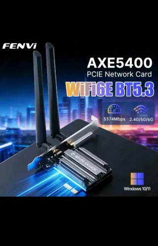 Placa de Rede PCIe Fenvi AXE5400 Wi-Fi 6E + Bluetooth 5.3 Tri-Band 5374Mbps