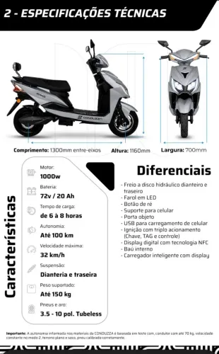 Scooter elétrica monaco conduzza 1000v seminova comprada em março 2026