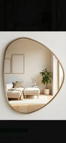 Espelho Suspenso Escandinavo Borda Madeira Nature - 60cm Moldura Havana