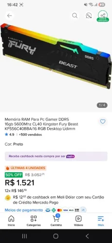 Memória ram DDR5 16gb 5600mhz  rgb