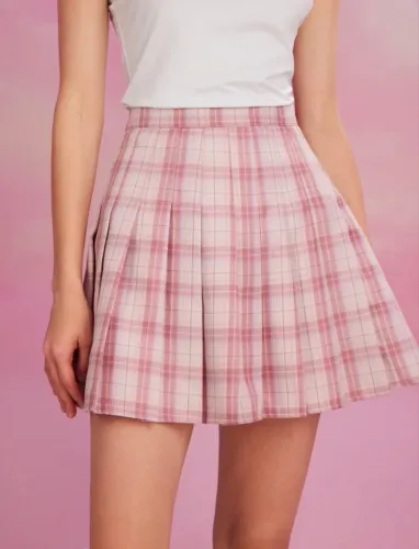 Saia Rosa Xadrez y2k gyaru aesthetic e-girl shein goth kawaii