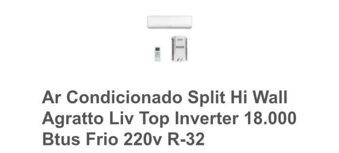 Ar condicionado Agratto 18 mil btus