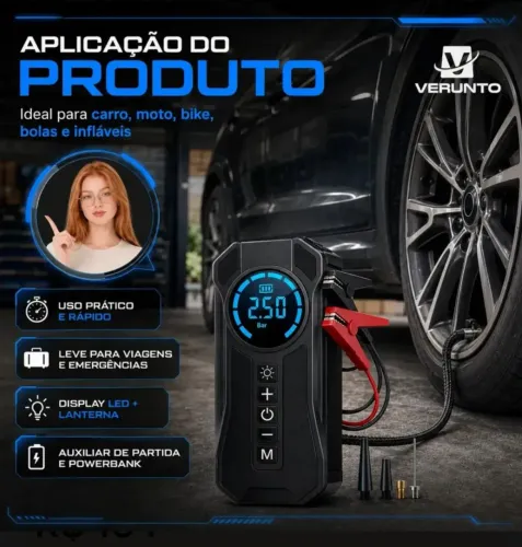 Mini compressor de ar portátil  bateria emergência iguinicao  automotivo 
