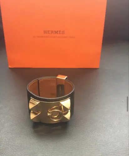 Bracelete Hermès Collier de Chien Noir (Preto) - Ferragens Ouro