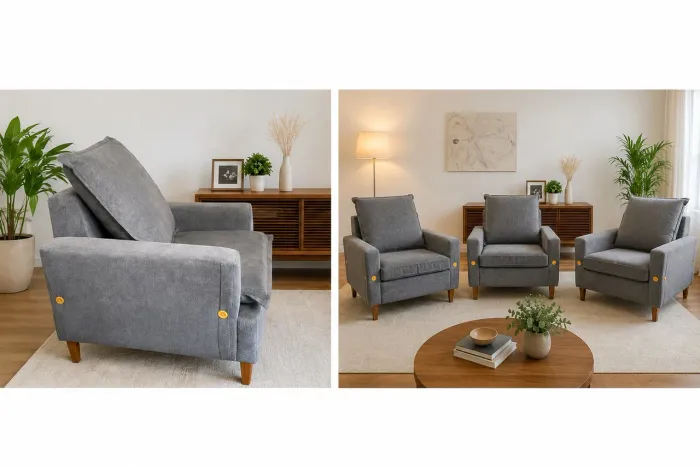 3 Poltronas Cinza Confortáveis - Ótimo Estado