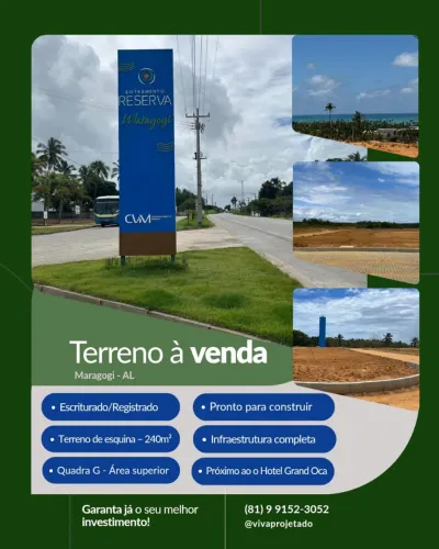 Terreno à venda em Maragogi/AL | 240m² de esquina | Próximo à praia