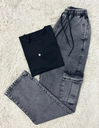 Kit Camisa Canelada e Calça Cargo Marmorizada