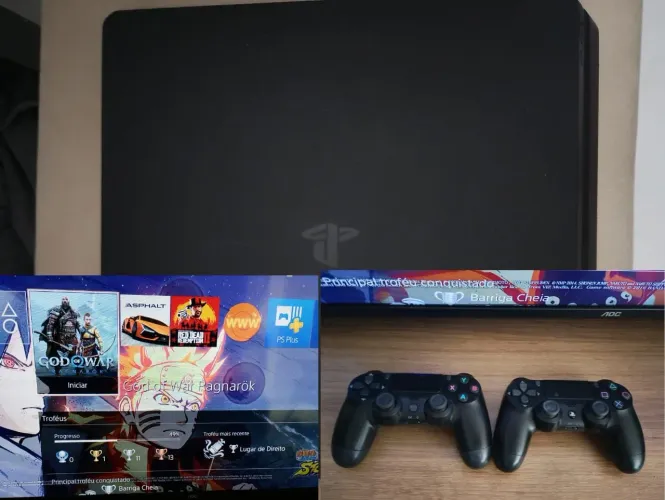 Ps4 slim 500 gb 2 controles e caixa