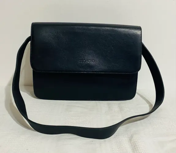 Bolsa Preta Estruturada Pedágio Couro Tiracolo Vintage Pasta