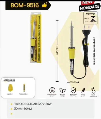 Ferro de Soldar BOMVINK BOM-9516 220V 30W com Suporte e Estanho