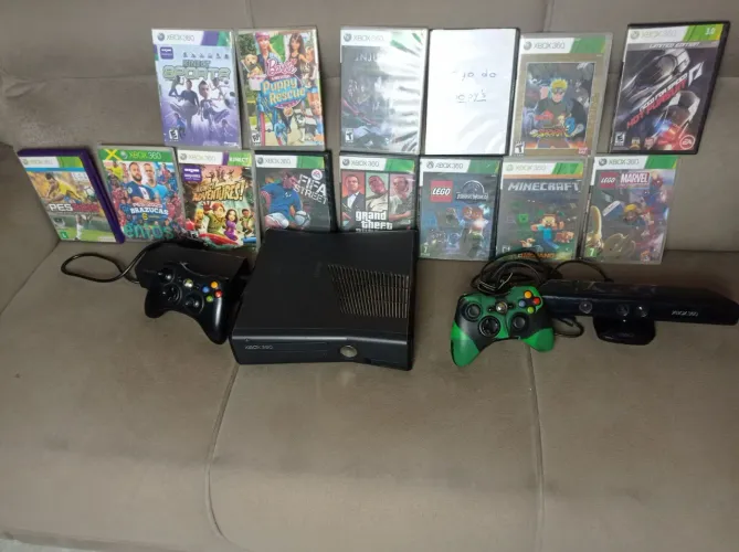 XBOX 360 ZERADO KINECT NA PROMOÇÃO COM KINECT 14 JOGOS E DOIS CONTROLES + CABOSAIR RÁPIDO