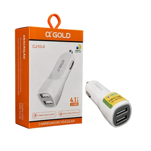 CARREGADOR VEICULAR GOLD CJ10-4 4.1A COM 2 PORTAS USB
