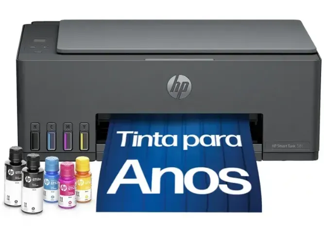 Impressora Multifuncional HP Smart Tank 581 Wi-Fi - Tanque de Tinta Colorida USB