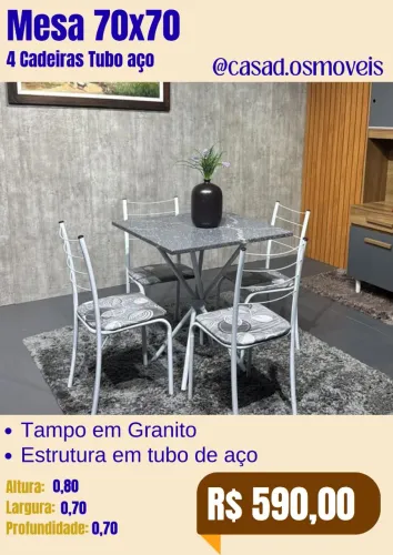 Mesa tubo aço 4cadeiras