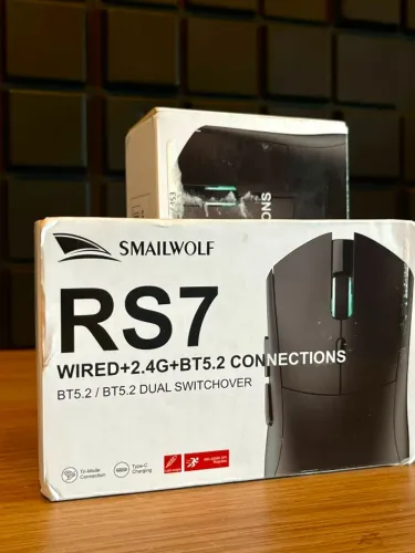 MOUSE SMAILWOLF RS7 SEM FIO, TRI-MODE, PAW3311, 1K POLLING RATE