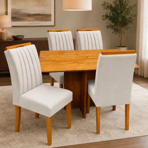 mesa de jantar salina 120x80 sem vidro com 4 cadeiras marselha- FRETE GRATIS 