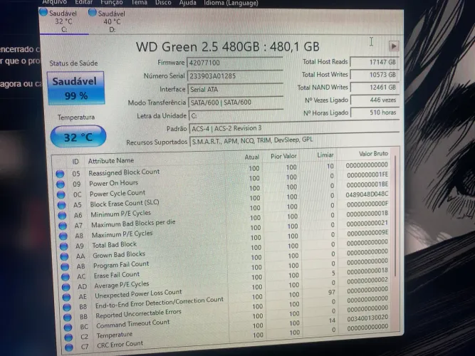 SSD WD GREEN 480 gb R$230,00