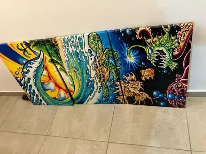 Quadro Decorativo 3 Telas Vertical Onda Surf desenho Mar