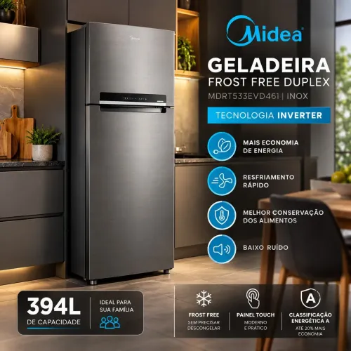 Geladeira Midea Inverter Frost Free 394L Inox ? 127V