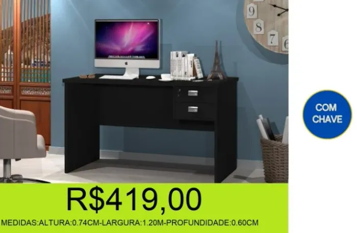 escrivaninha - com chave - 1.20M - compre e receba em até 72 horas