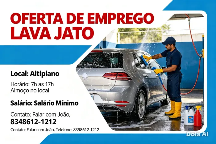 Vaga de emprego para lava jato no altiplano