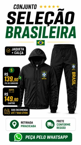 ? Conjunto Seleção Brasileira Personalizado Jaqueta + Calça P ao GG