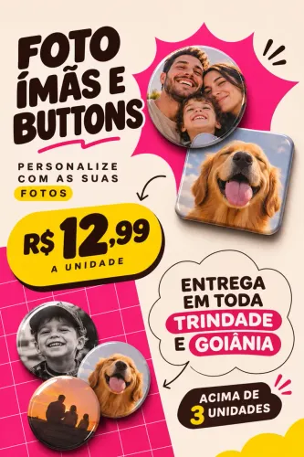 Foto Ímãs e Buttons Personalizados com Suas Fotos