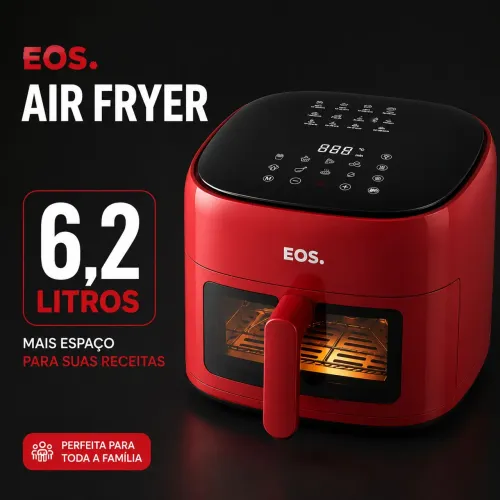 Air Fryer 6,2L Painel Digital Vermelha 220V - Sem Óleo, Compacta