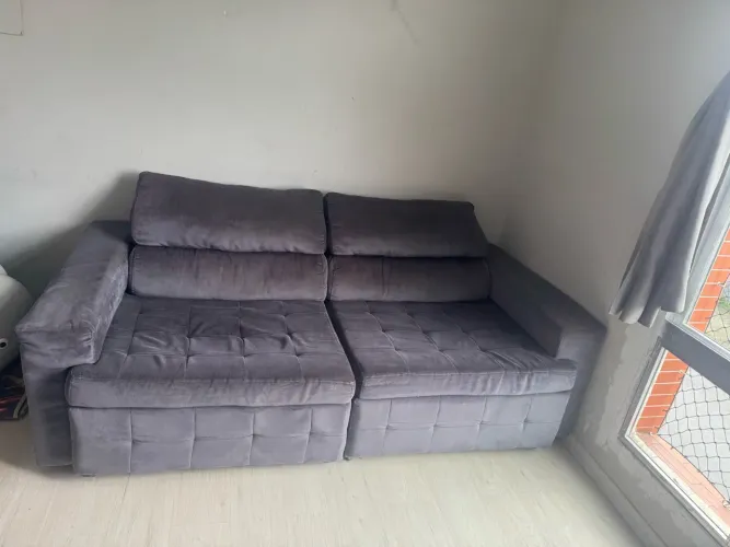 Sofá retrátil 3 lugares cinza