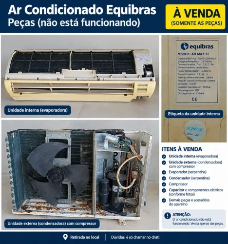 Ar Condicionado Equibras 12.000 BTUs - Somente Peças