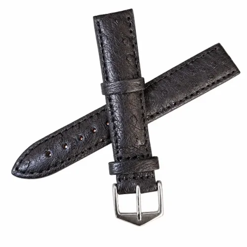 Pulseira Relógio Chainon Couro De Avestruz 18mm Preto