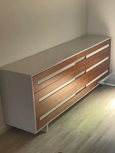 Conjunto Mesa de Jantar + Buffet em Madeira e Vidro Bisotê