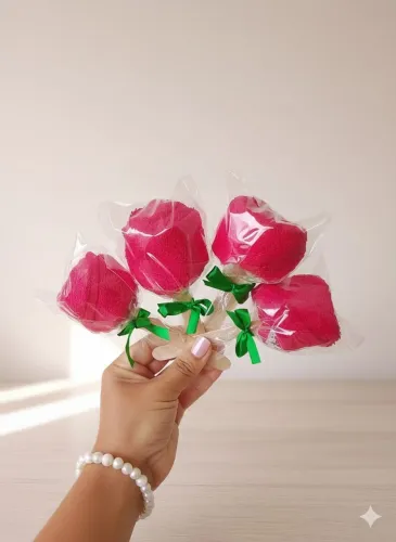 Lembrancinhas para dia das mulheres e dia das mães Rosa com toalhinha R$4,00