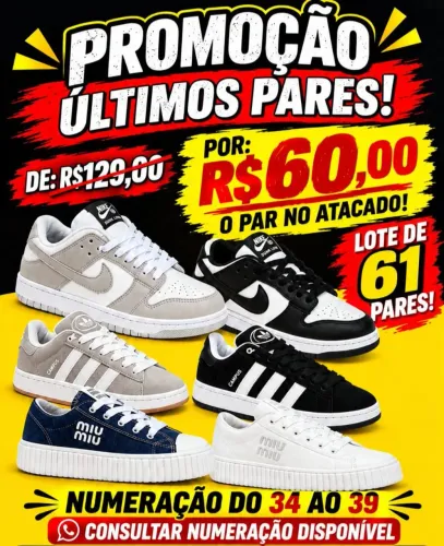 Lote de 61 pares de tênis 