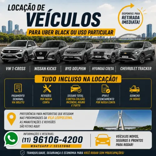 Locação de veículos para Uber black/99/Indrive