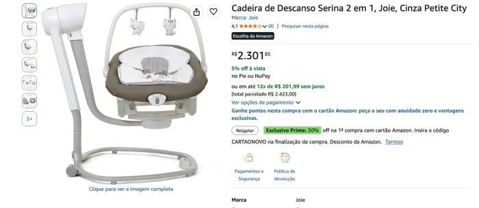 cadeira de descanso e balanço para bebe joie serina