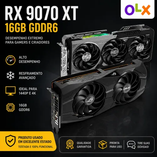 Combo Placas de Vídeo RX 9070 XT Steel Legend 16GB + RX 5500 XT ROG Strix 8GB