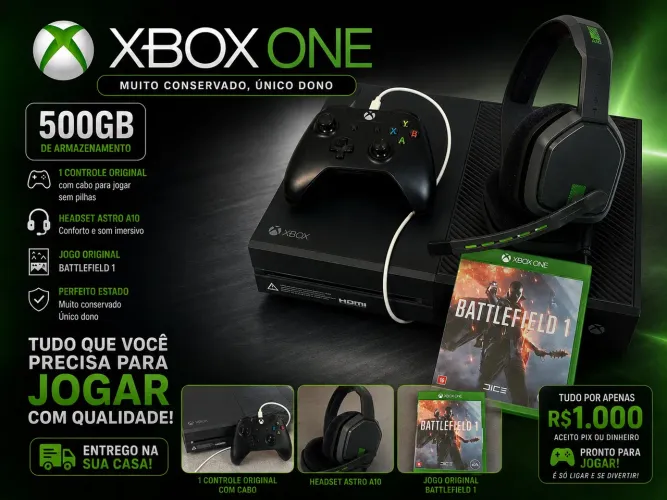 XBOX ONE 500GB + CONTROLE + HEADSET ASTRO A10 + JOGO ORIGINAL