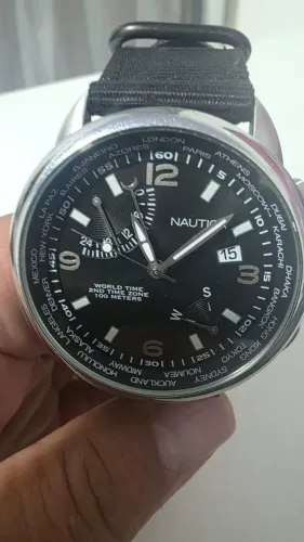 Relogio Nautica Cronografo World Time + Caixa + Maravilhoso!!!