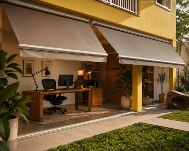 Cobertura retrátil para área externa, modelo retrátil. Toldo Cortina.