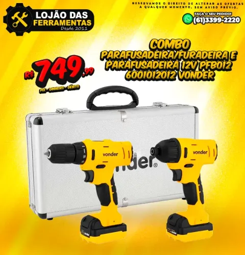 Combo Parafusadeira/Furadeira e Parafusadeira 12V PFB012 6001012012 Vonder