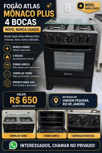 Fogão Atlas Mônaco Plus 4 Bocas - Novo, Nunca Usado