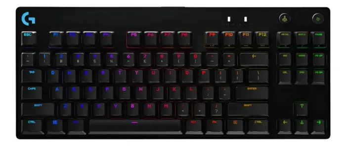 Teclado Logitech QWERTY GX Blue Clicky inglês US cor preto com luz RGB