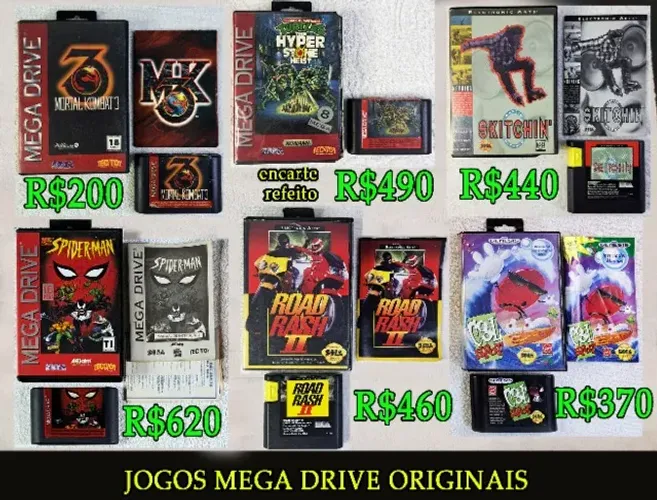 Jogos Mega Drive Completos Kid Chameleon, Skitchin, Gynoug Street Fighter 2, Lotus 2, Road