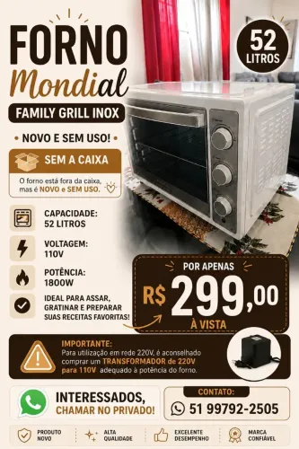 FORNO ELÉTRICO MONDIAL 52 LT NOVO ./ 110 VL